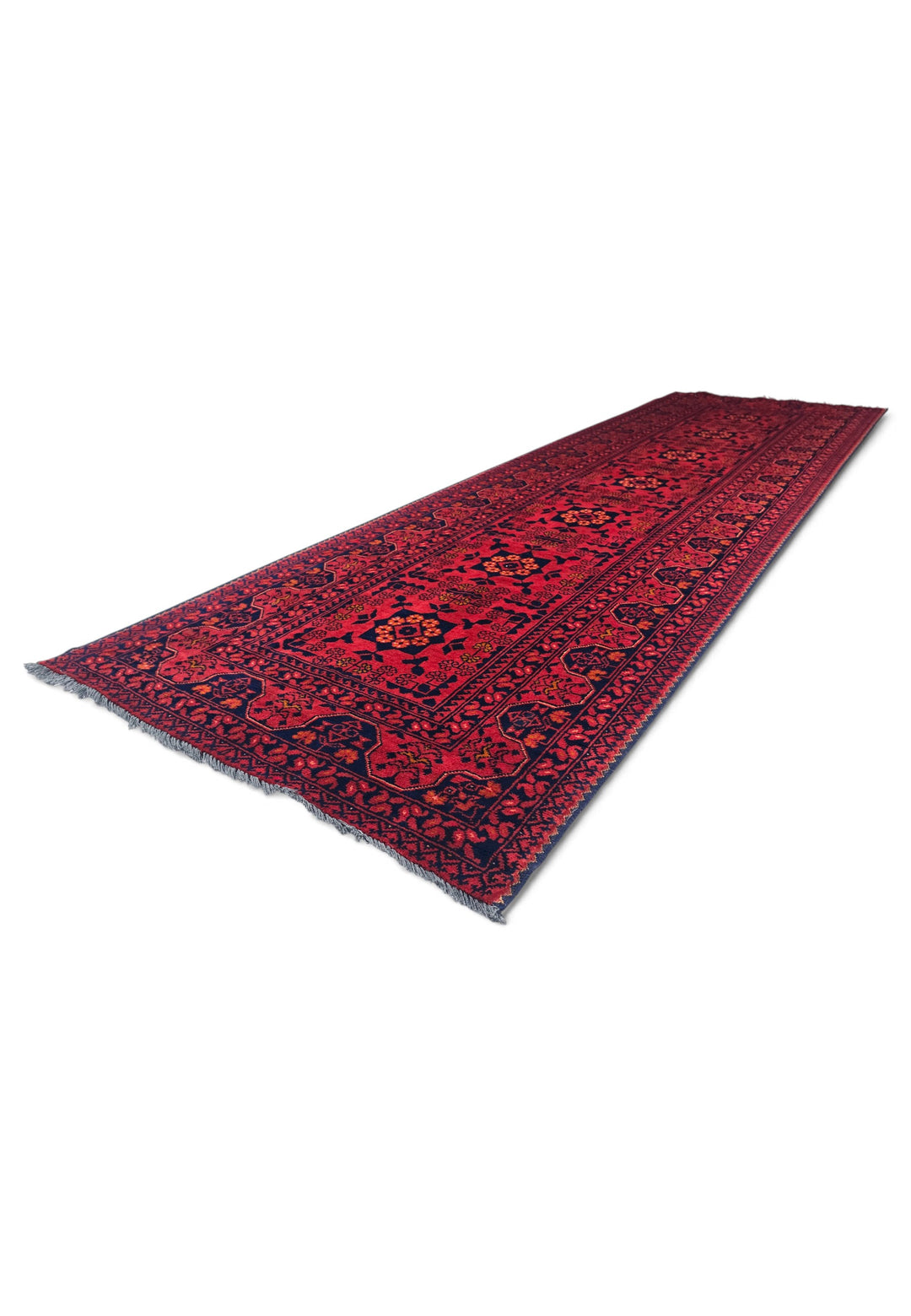 Coral and Gold Khan Muhammadi Runner, Hand-Knotted Wool