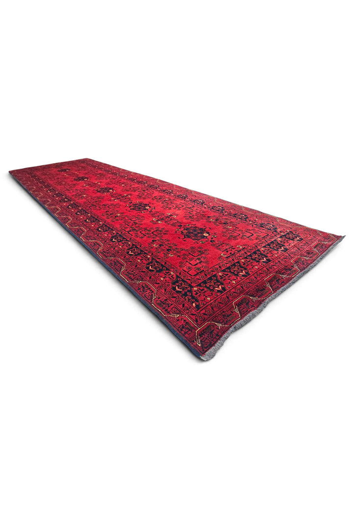 Crimson and Black Khan Muhammadi Runner, Hand-Knotted Wool