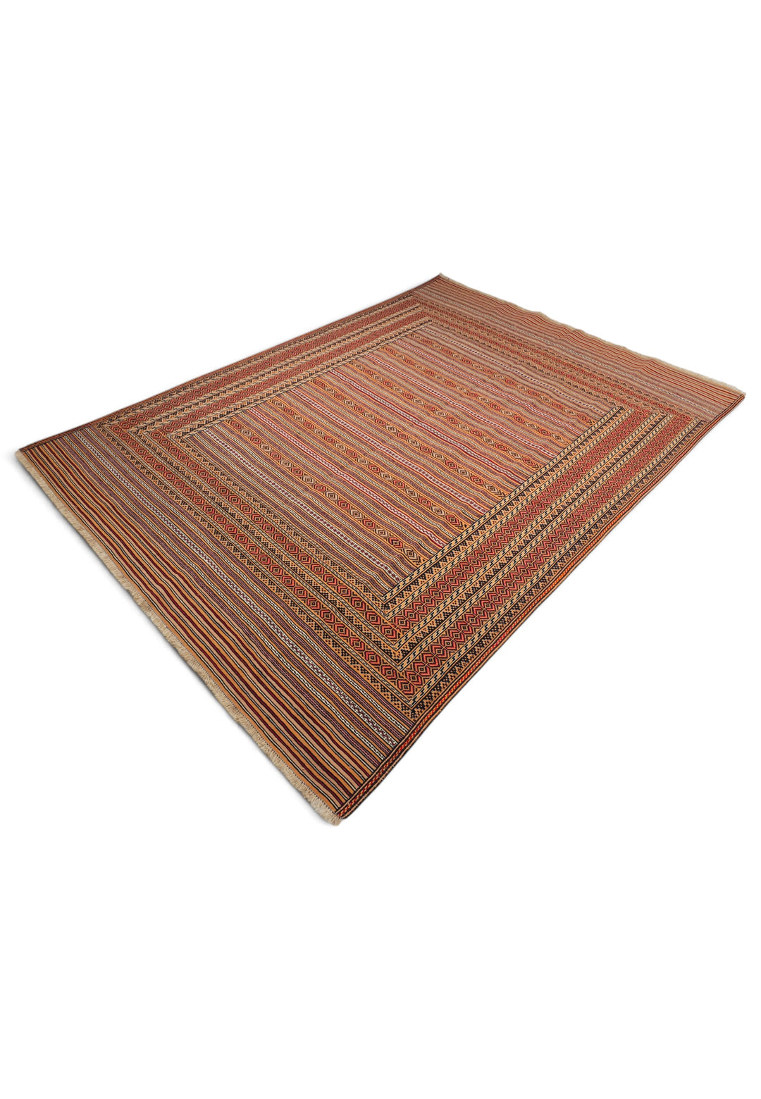 Terracotta and Apricot Banded Kilim, Hand-Woven Wool