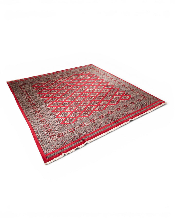 Red Diamond Pakistani Jaldar, Hand-Knotted Wool Rug
