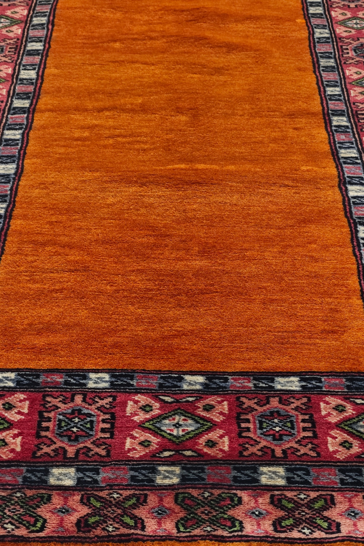 Saffron and Rose Plain Field Runner, Hand-Knotted Wool Rug