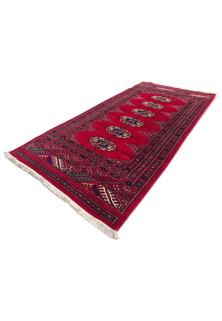 Madder Red and Ivory Turkmen Gül Bokhara, Hand-Knotted Wool Rug