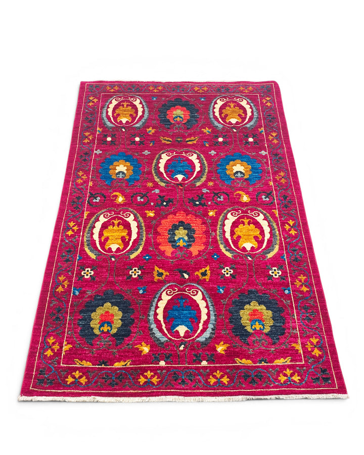 Magenta Suzani Gabbeh, Hand-Knotted Afghan Wool Rug