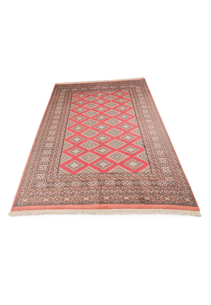 Crimson and Salmon Diamond Lattice, Hand-Knotted Wool Rug