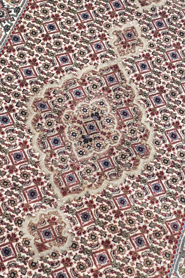 Ivory and Grey Mahi Medallion Tabriz, Hand-Knotted Wool Rug