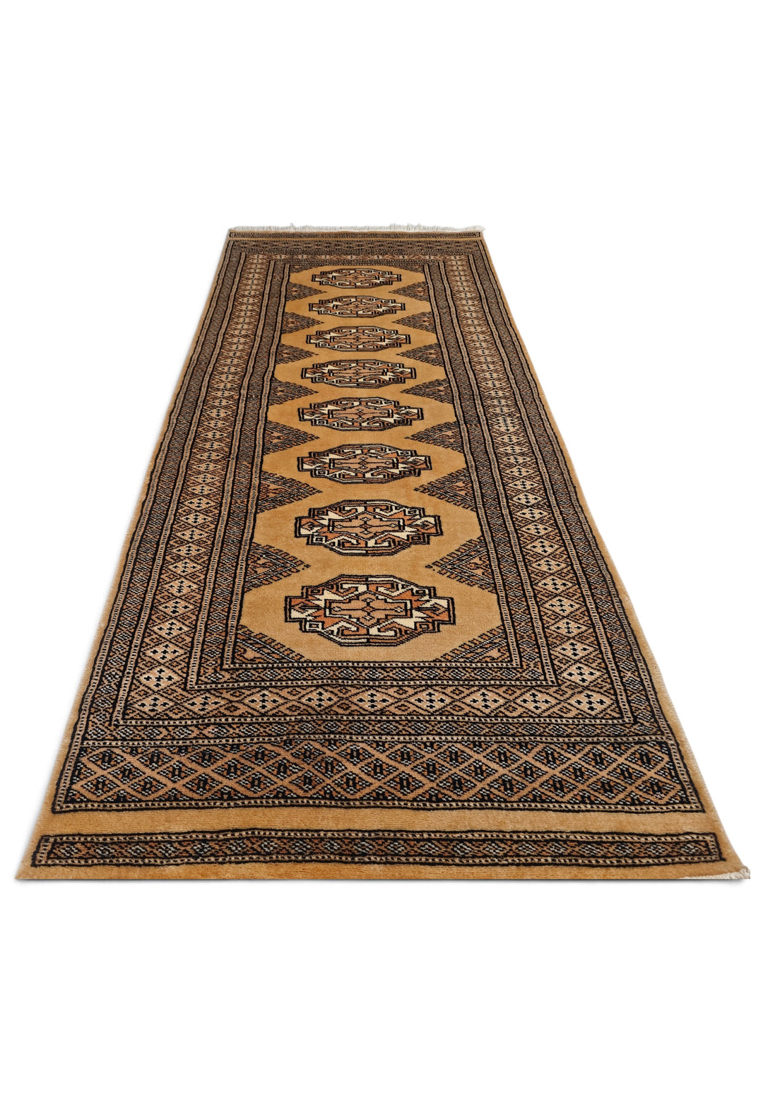 Golden Tan and Beige Yamoud Rug, Hand-Knotted Wool