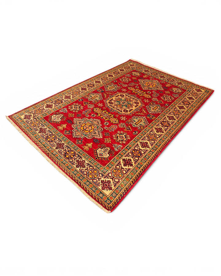 Red &amp; Gold Gül Kazak Rug, Hand-Knotted Afghan Wool