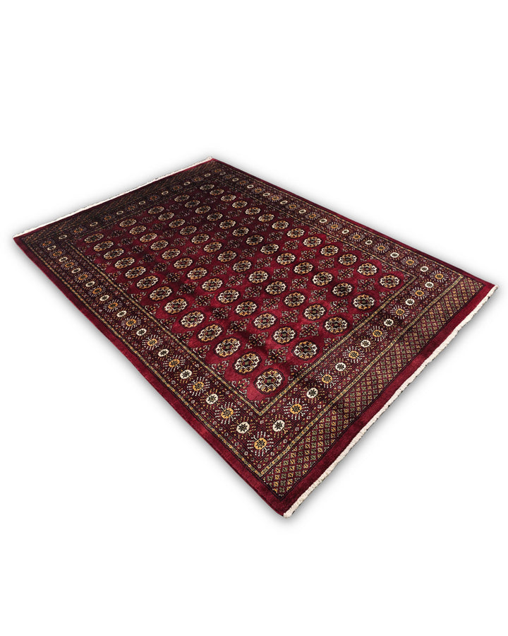 Burgundy Red Turkmen Gül Bokhara Rug, Hand-Knotted Pakistani Wool