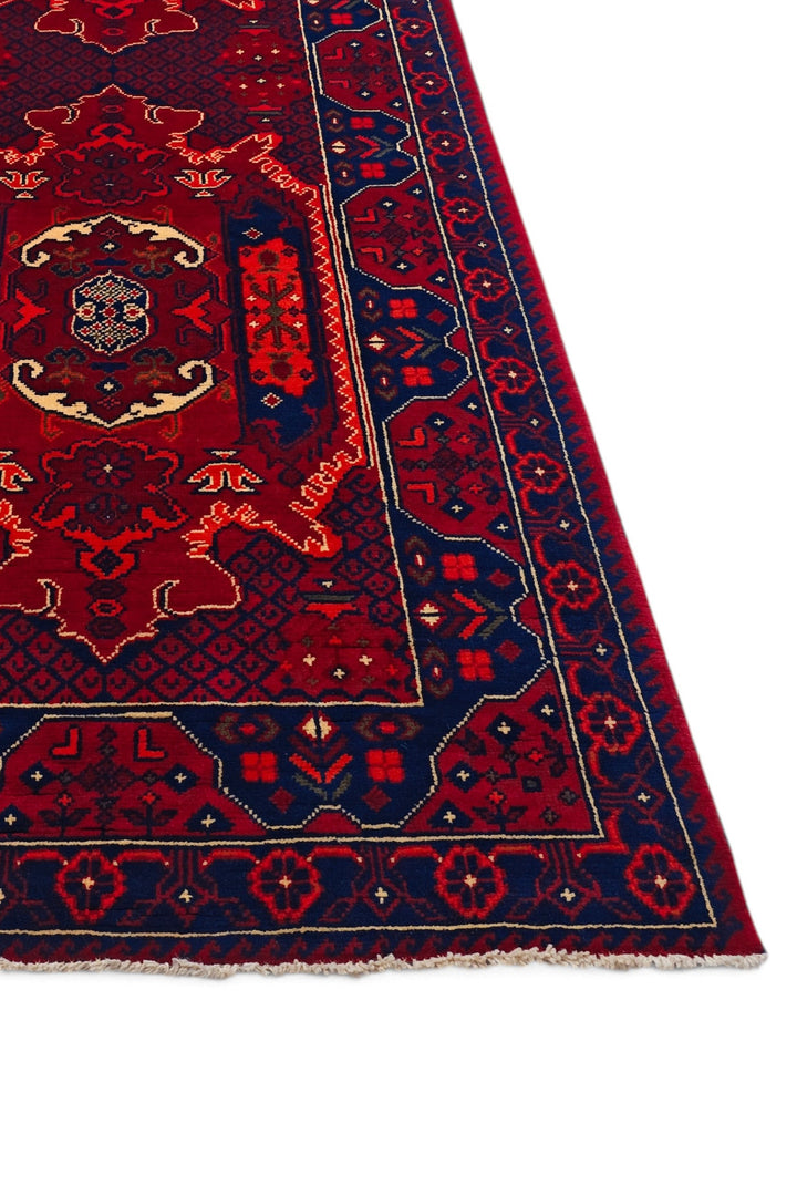 Deep Madder and Navy Khan Muhammadi Rug, Hand-Knotted Wool