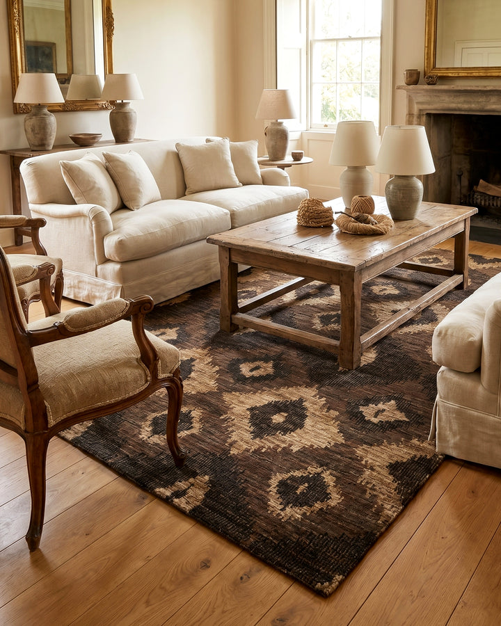 Bronze Ikat Gabbeh, Hand-Knotted Afghan Wool Rug