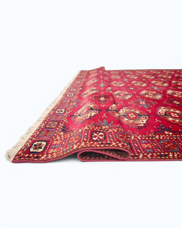 Red Turkmen Bokhara Rug, Hand-Knotted Afghani Sherwan