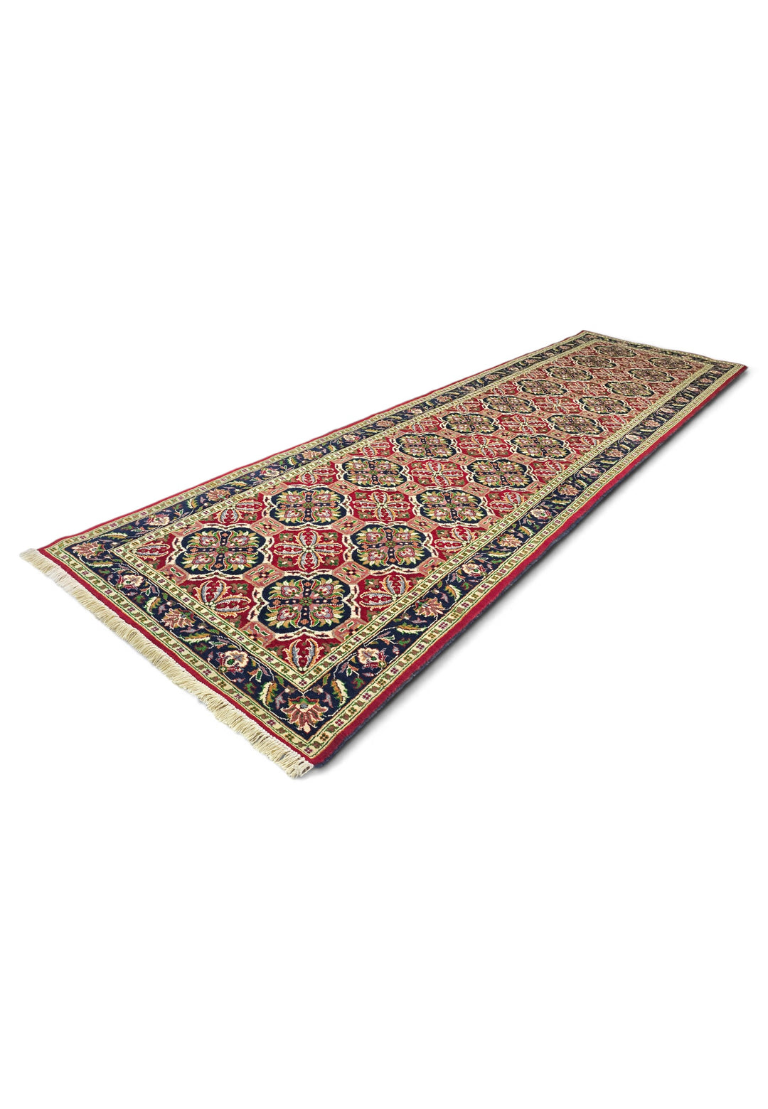Red and Green Khan Muhammadi Runner, Hand-Knotted Wool