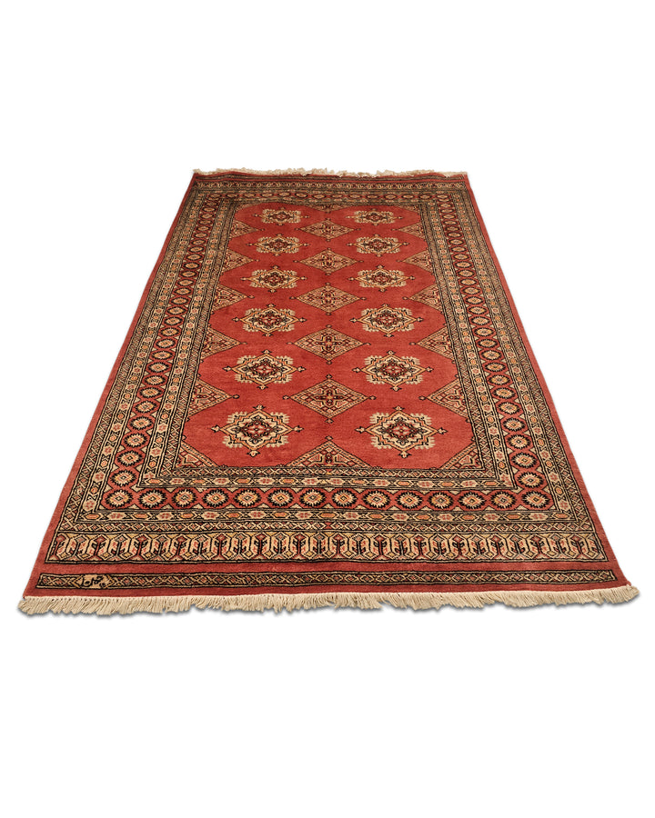 Terracotta Rust Diamond Gül Jaldar Rug, Hand-Knotted Pakistani Wool