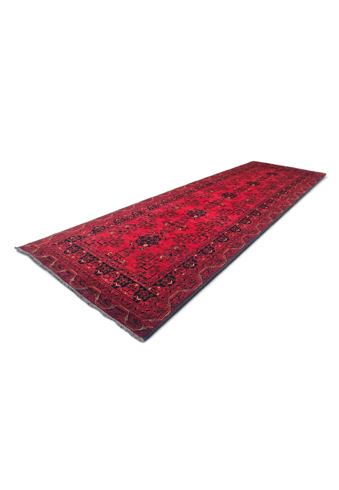 Crimson and Black Khan Muhammadi Runner, Hand-Knotted Wool