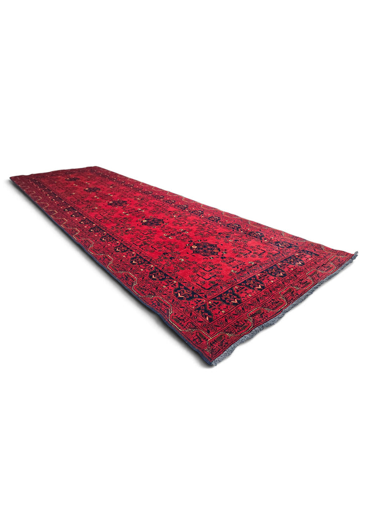 Bright Red and Navy Khan Muhammadi Runner, Hand-Knotted Wool