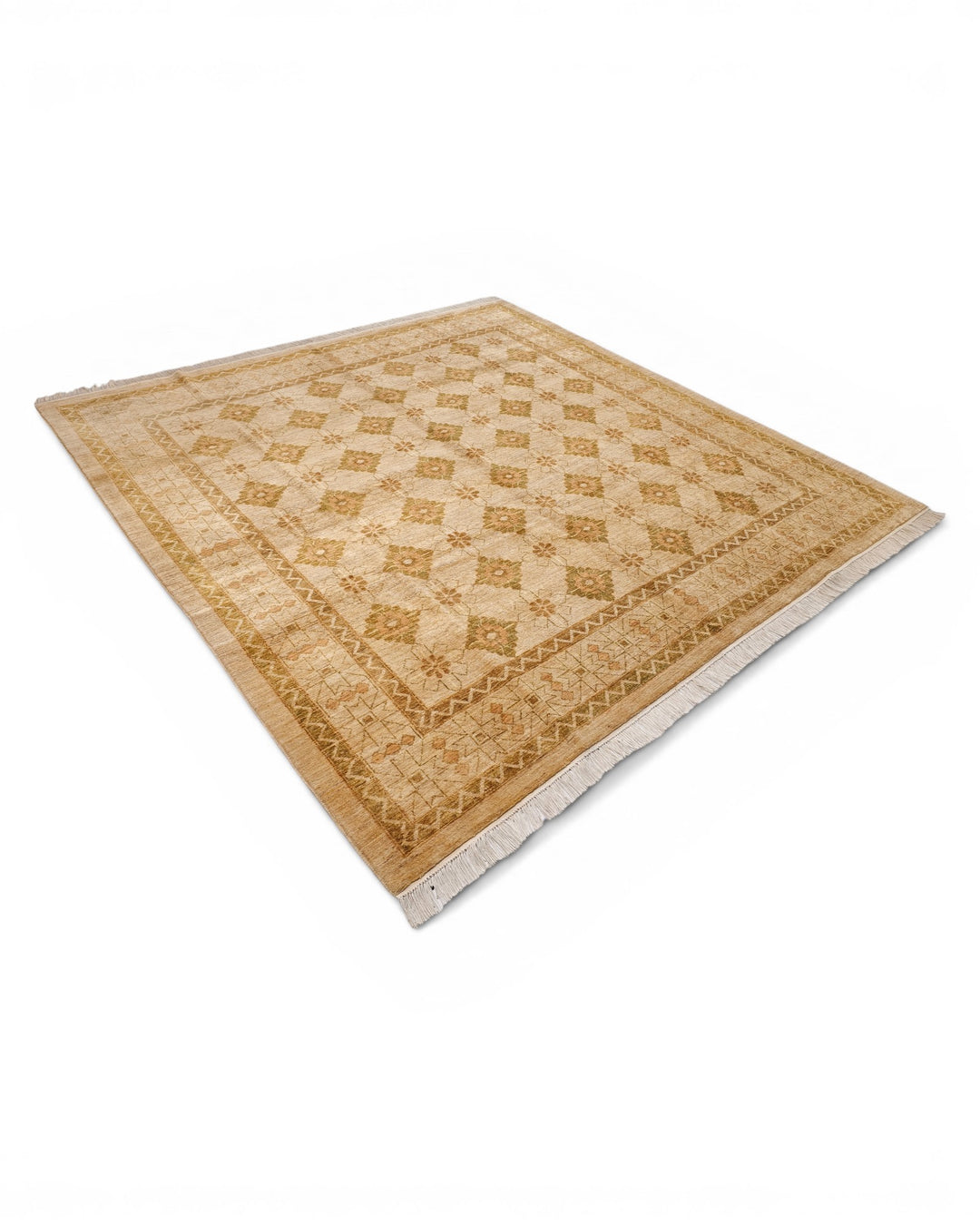 Gold Pakistani Jaldar, Hand-Knotted Wool Rug