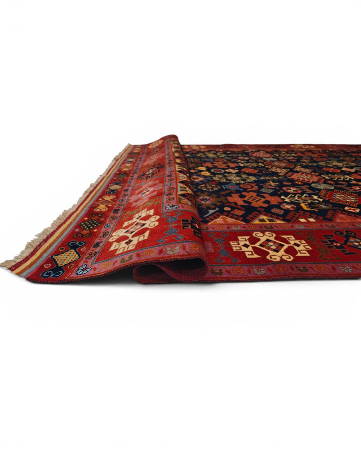 Navy &amp; Red Afshan Rug, Hand-Knotted Afghani Sherwan