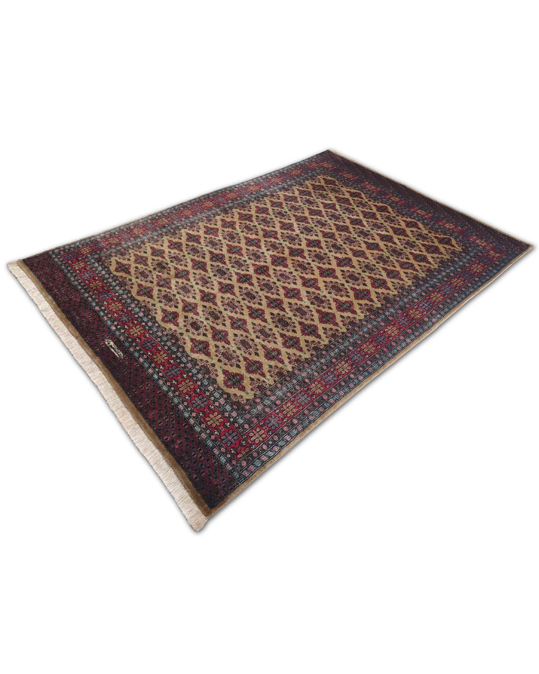 Camel and Wine Jaldar Diamond Lattice, Hand-Knotted Wool Rug