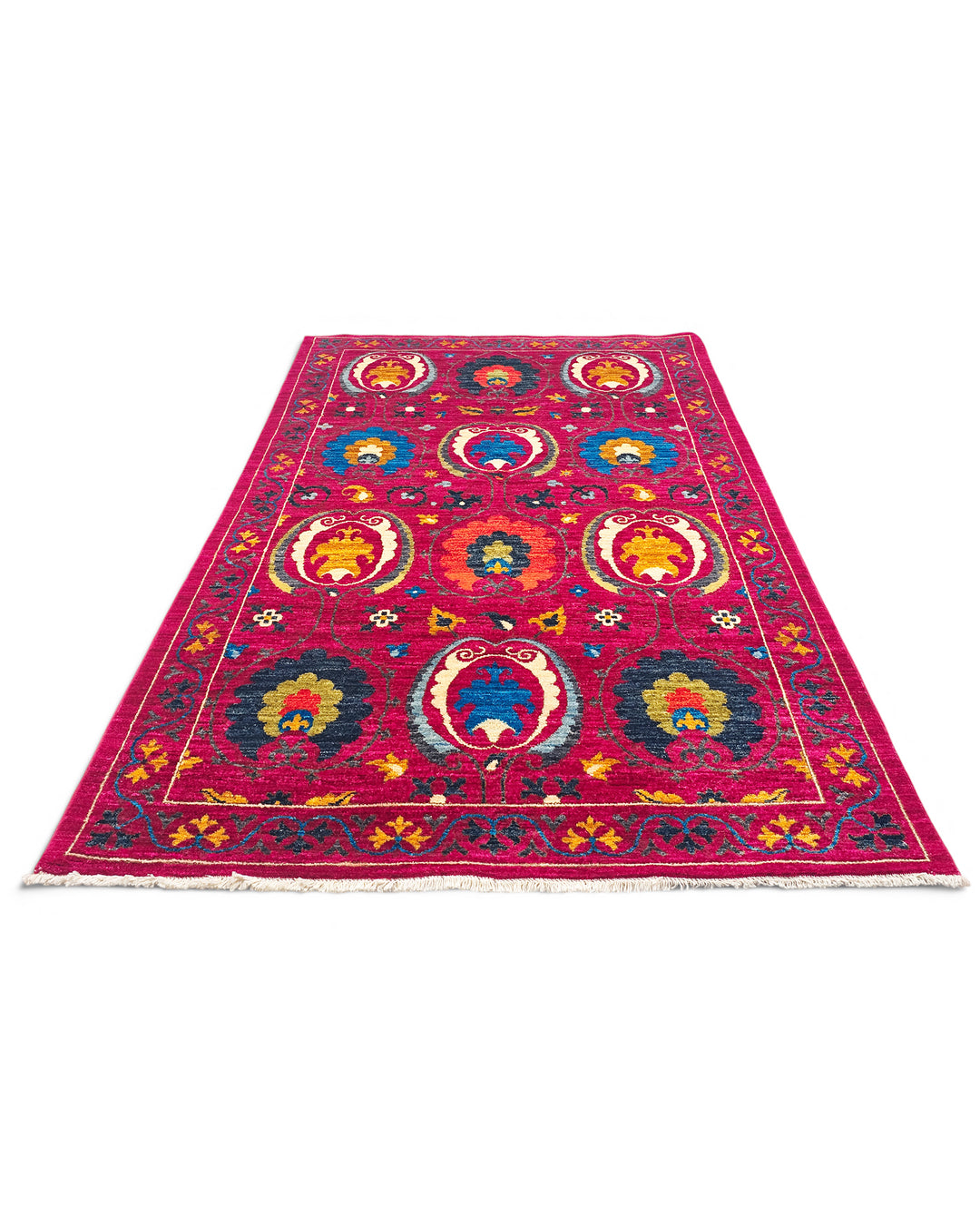 Magenta Suzani Gabbeh, Hand-Knotted Afghan Wool Rug