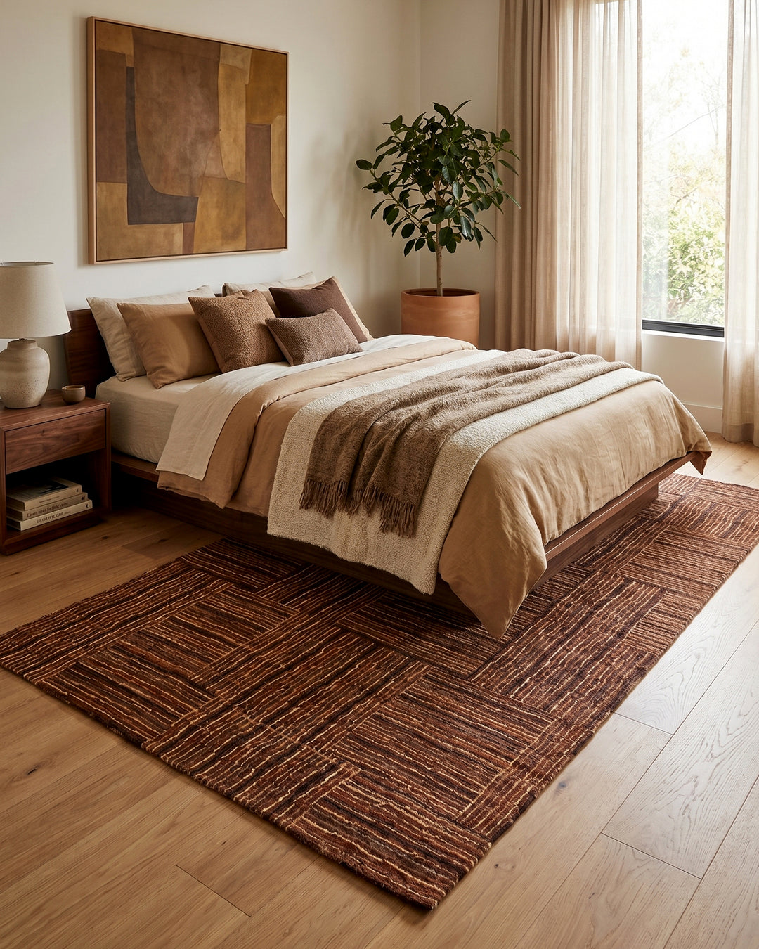 Cinnamon Patchwork Gabbeh, Hand-Knotted Afghan Wool Rug