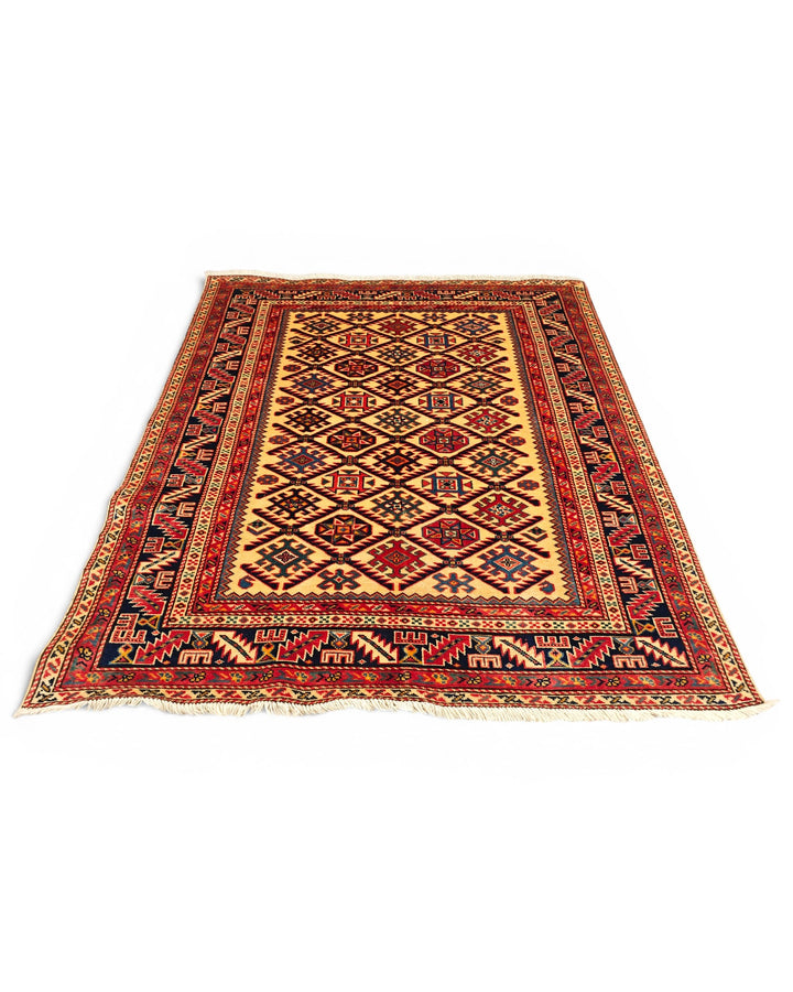 Gold &amp; Red Shirvan Lattice Rug, Hand-Knotted Afghani Sherwan