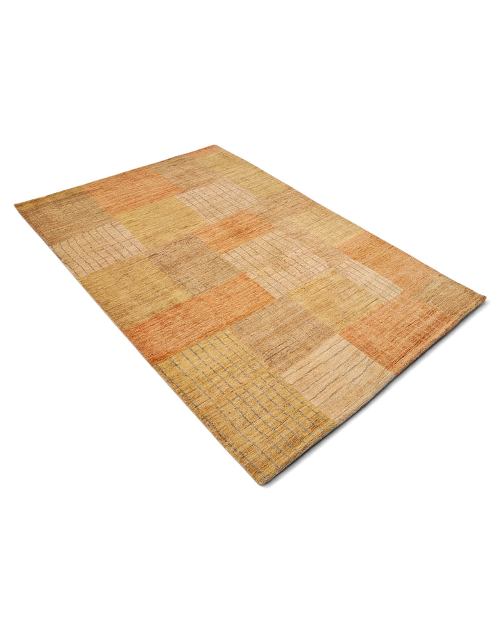 Sandstone Patchwork Gabbeh, Hand-Knotted Afghan Wool Rug