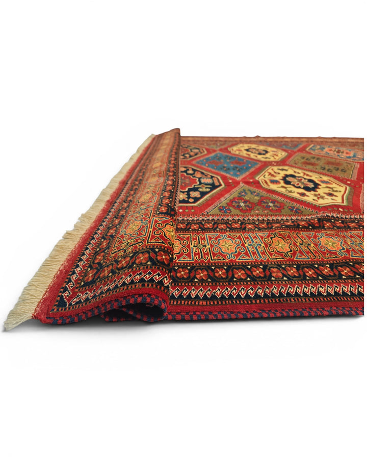 Multicolour Panel Pakistani Jaldar, Hand-Knotted Wool Rug