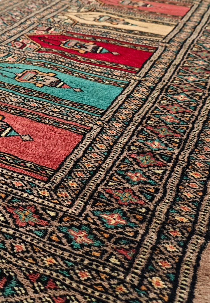 Camel Saf Multi-Niche Prayer Rug, Hand-Knotted Wool
