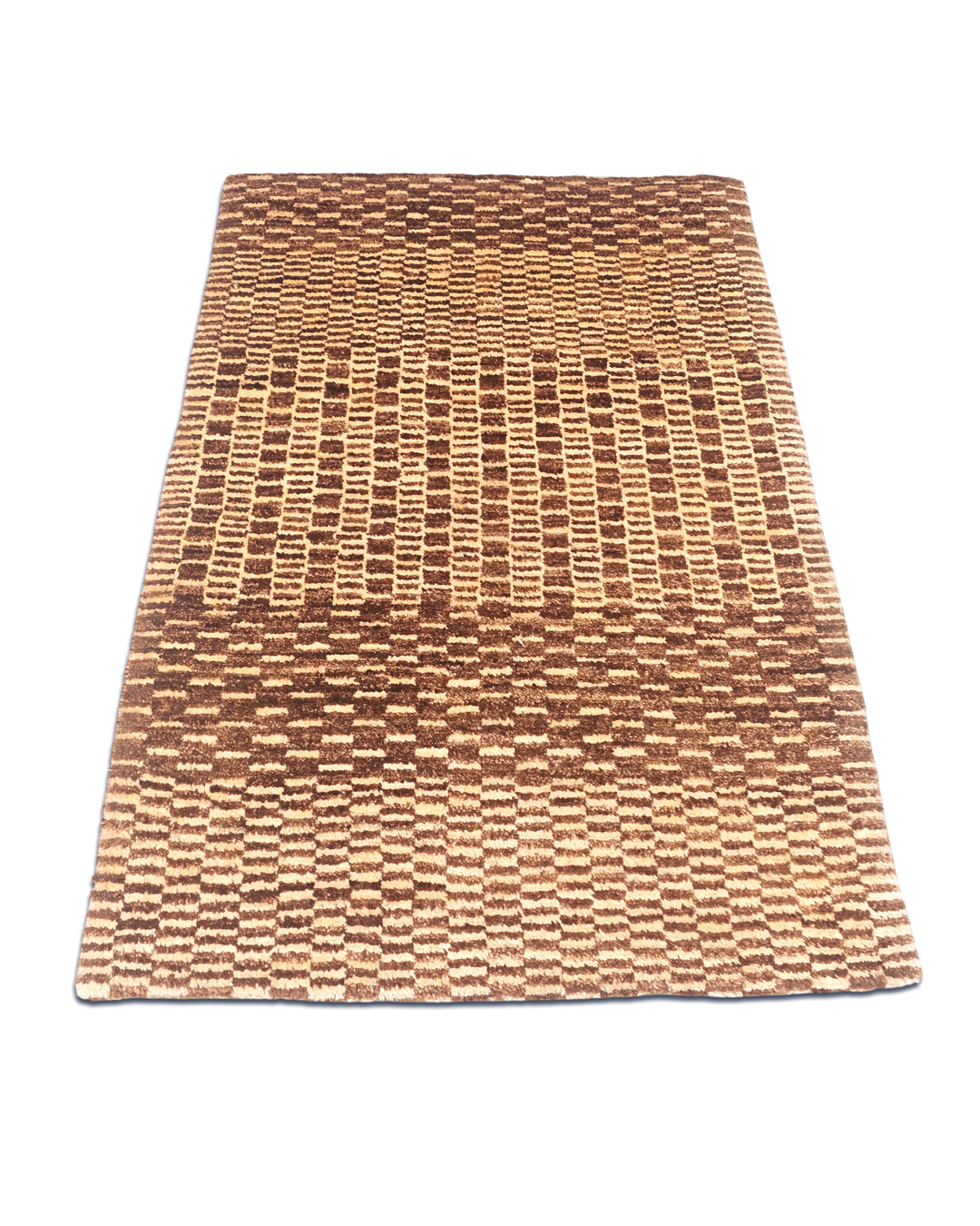 Brown Checkerboard Gabbeh, Hand-Knotted Afghan Wool Rug