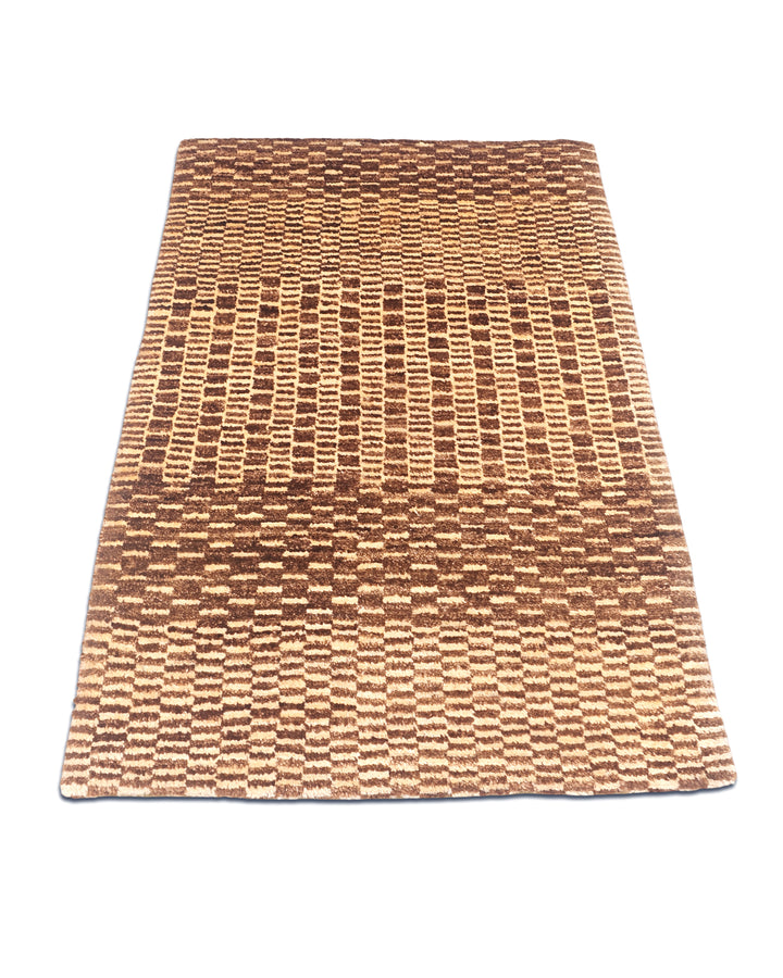 Brown Checkerboard Gabbeh, Hand-Knotted Afghan Wool Rug