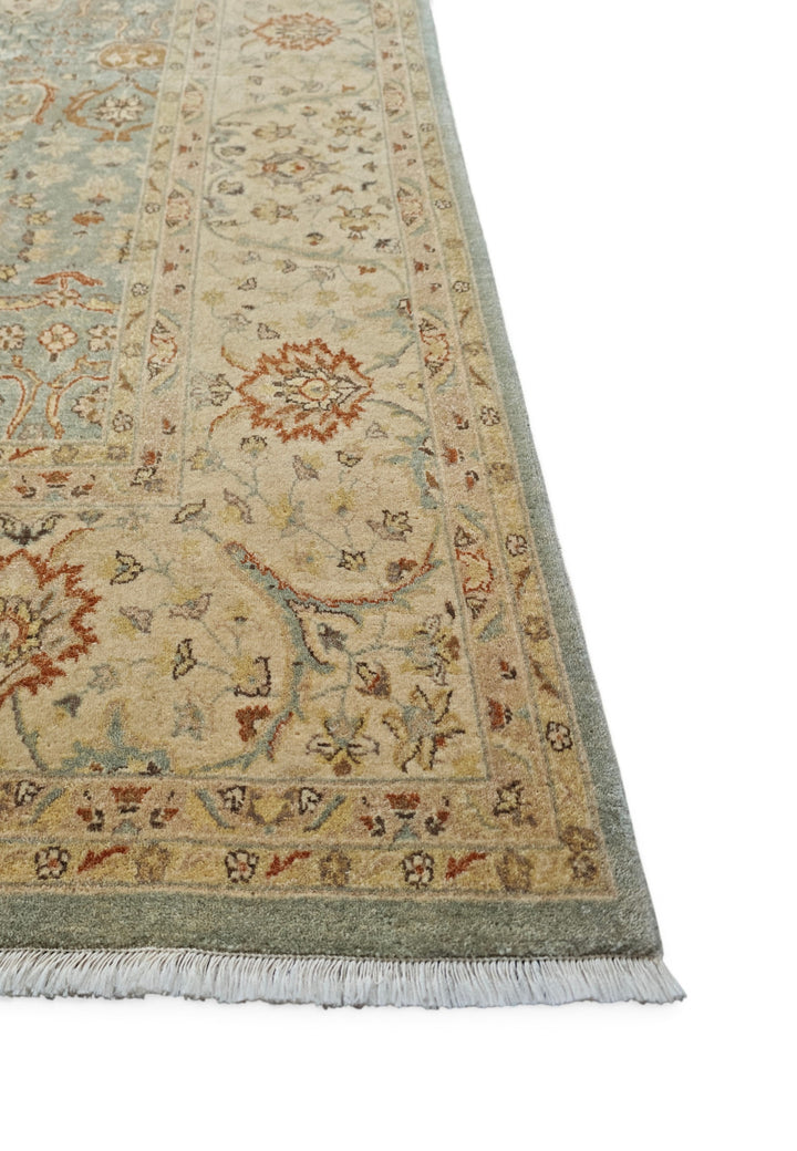 Pale Sage and Sandstone Floral Ghazni, Hand-Knotted Wool Rug