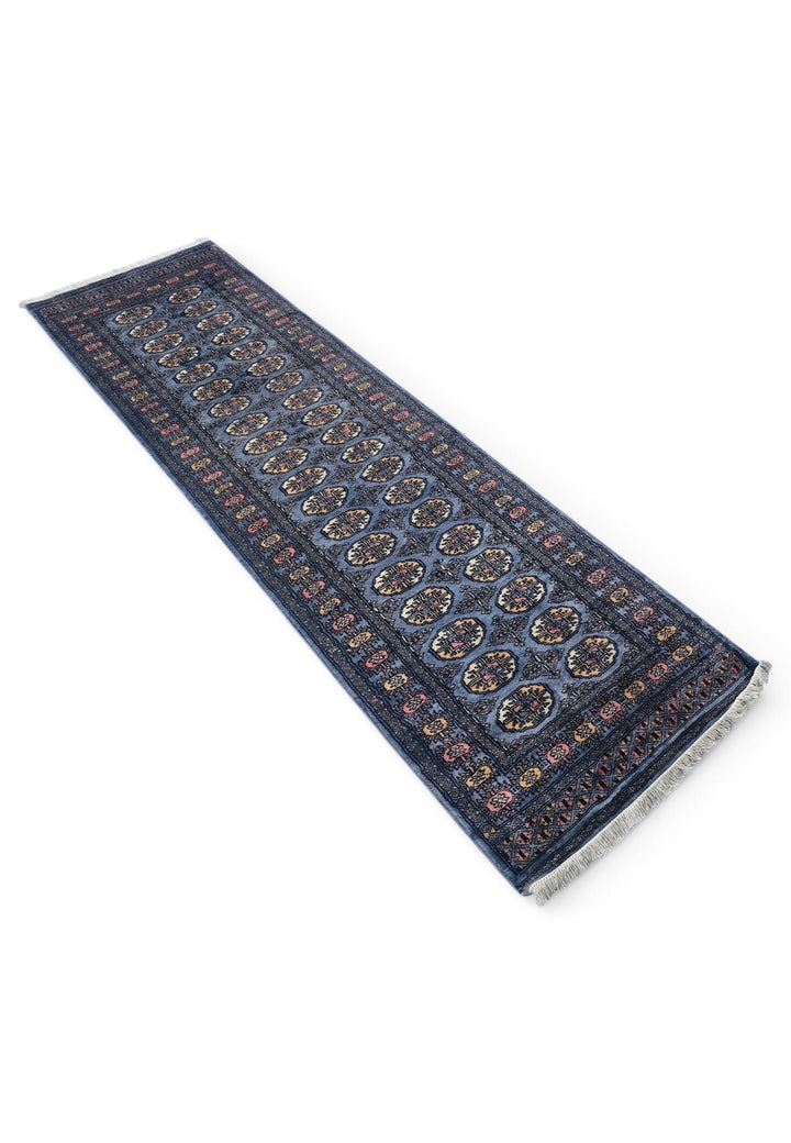 Slate Blue and Cream Turkmen Gül Bokhara, Hand-Knotted Wool Rug