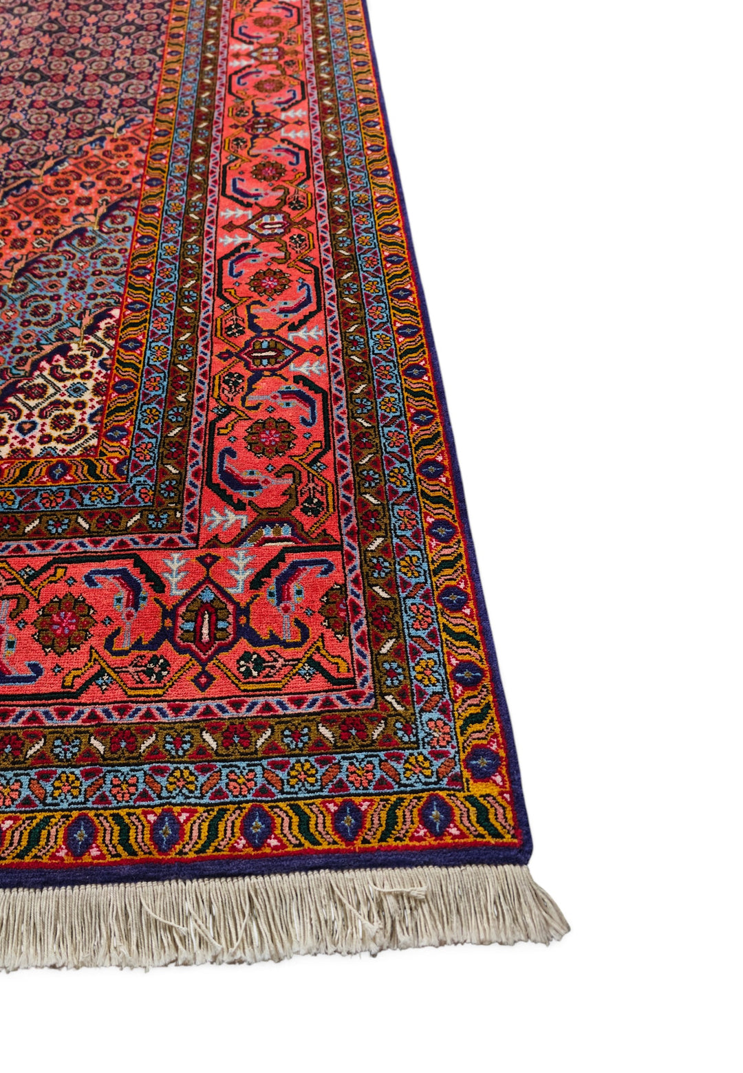 Rose and Indigo Herati Medallion, Hand-Knotted Wool Rug