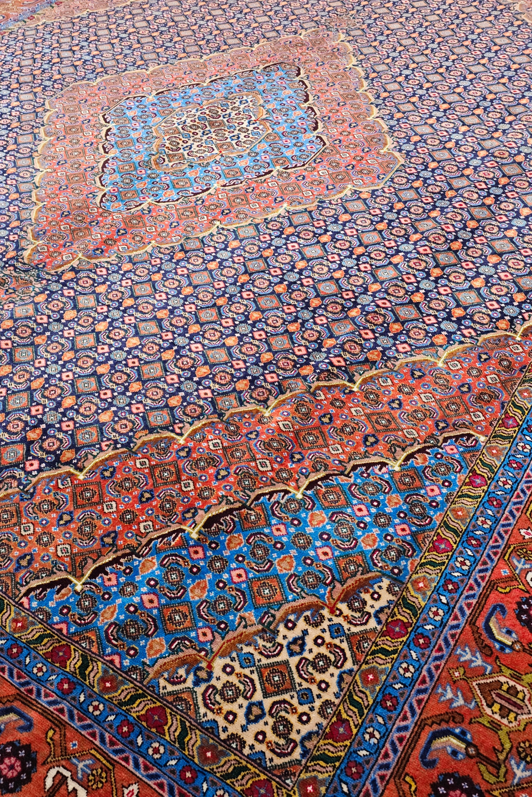 Slate Blue and Salmon Mahi Medallion, Hand-Knotted Wool Rug