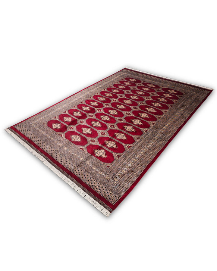 Deep Red Diamond Gül Jaldar Rug, Hand-Knotted Pakistani Wool