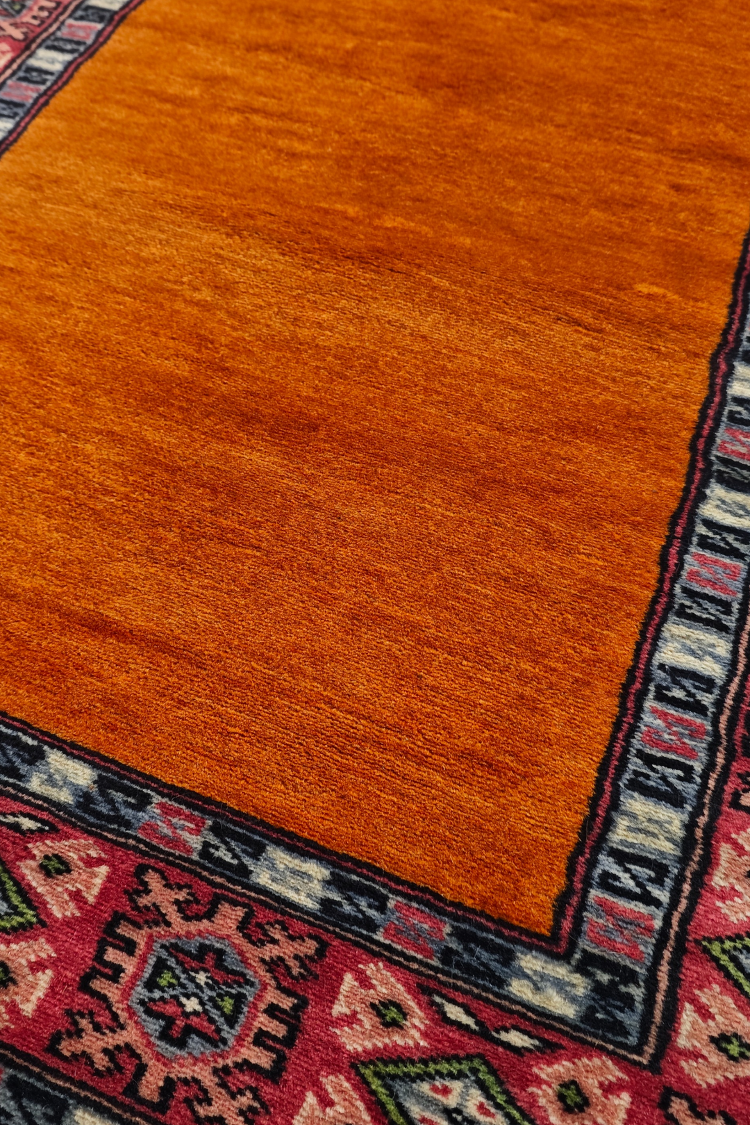 Saffron and Rose Plain Field Runner, Hand-Knotted Wool Rug