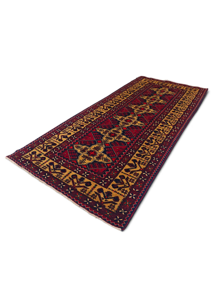 Red and Gold Khan Muhammadi Rug, Hand-Knotted Wool