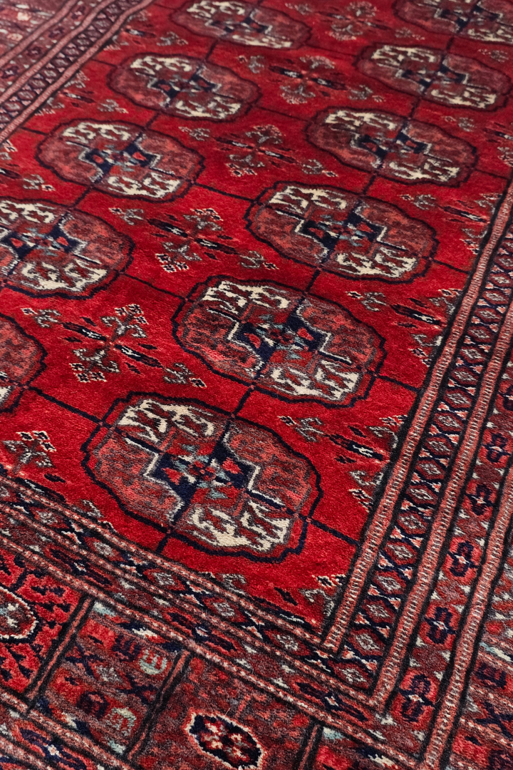 Deep Red and Cream Turkmen Gül Bokhara, Hand-Knotted Sherwan
