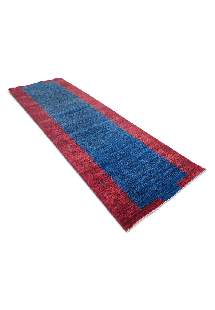 Wine Red and Royal Blue Sawtooth Gabbeh, Hand-Knotted Wool Rug