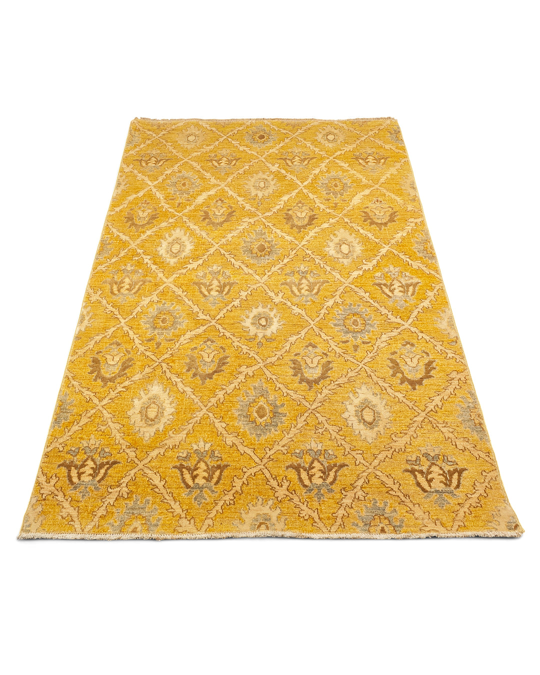 Goldenrod Trellis Gabbeh, Hand-Knotted Afghan Wool &amp; Silk Rug