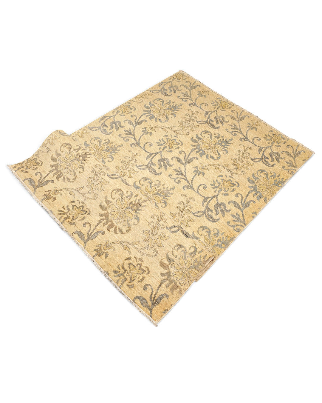Champagne Lily Gabbeh, Hand-Knotted Afghan Wool &amp; Silk Rug