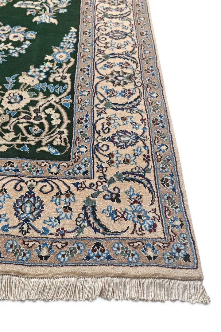 Forest-Green Medallion Persian Nain, Hand-Knotted Wool Rug
