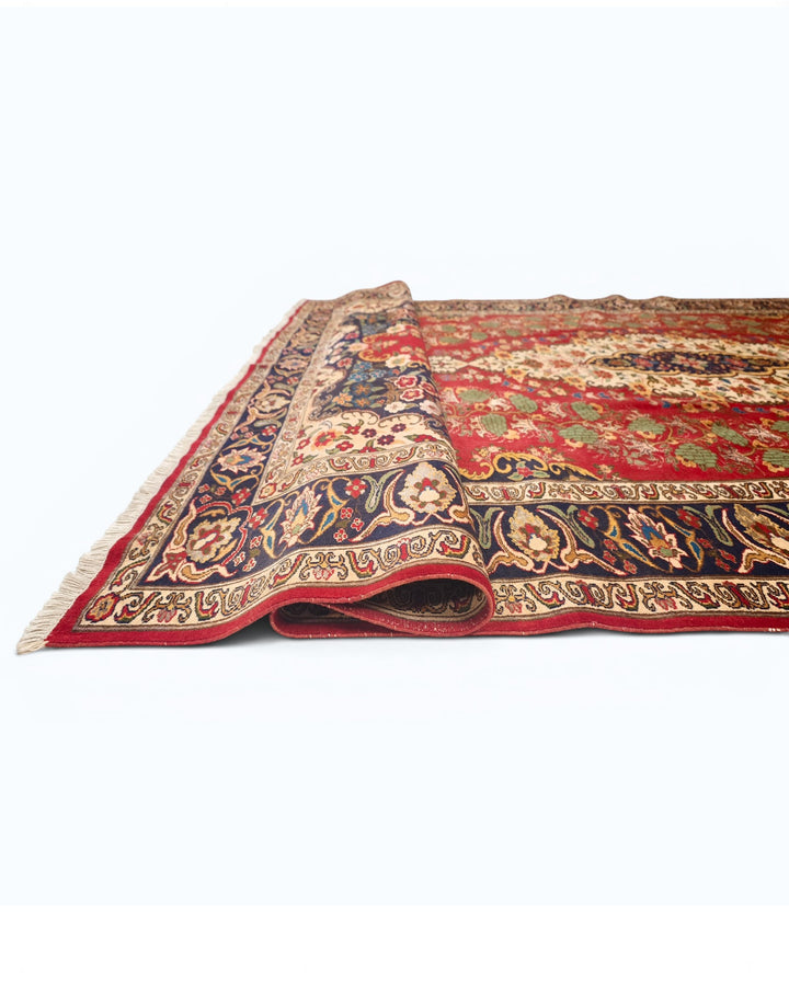Red &amp; Navy Floral Medallion Rug, Hand-Knotted Afghani Sherwan