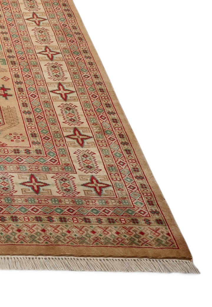 Camel and Coral Caucasian Medallion, Hand-Knotted Wool Rug
