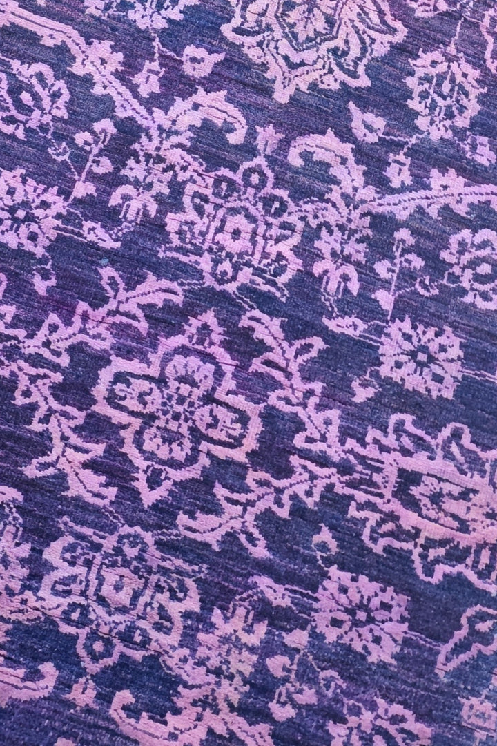 Violet and Lilac All-Over Palmette, Hand-Knotted Wool and Silk Rug