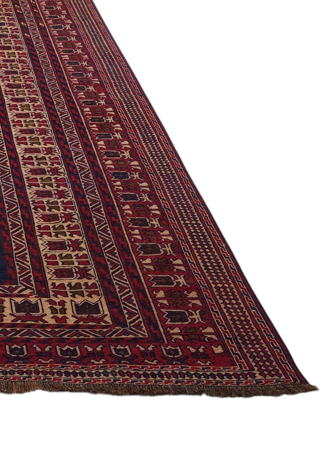 Deep Red and Camel Stepped Turkmen Medallion Kilim, Hand-Woven Wool