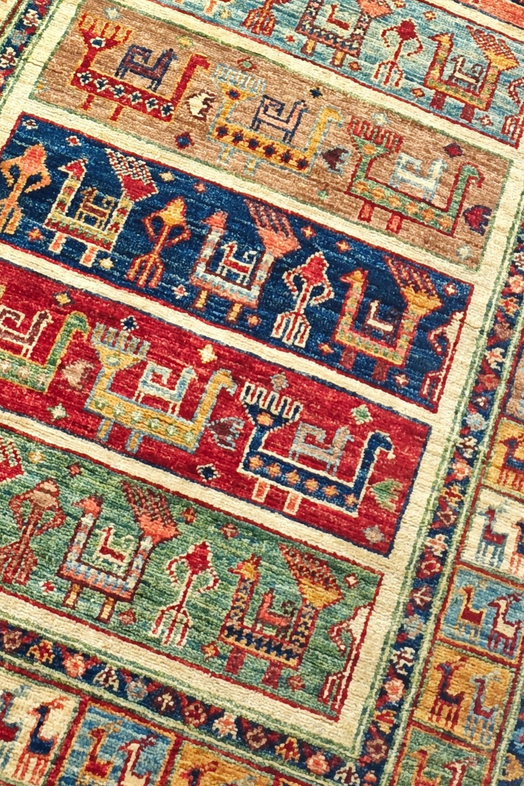 Multicolour Animal Band Ghazni, Hand-Knotted Wool Rug