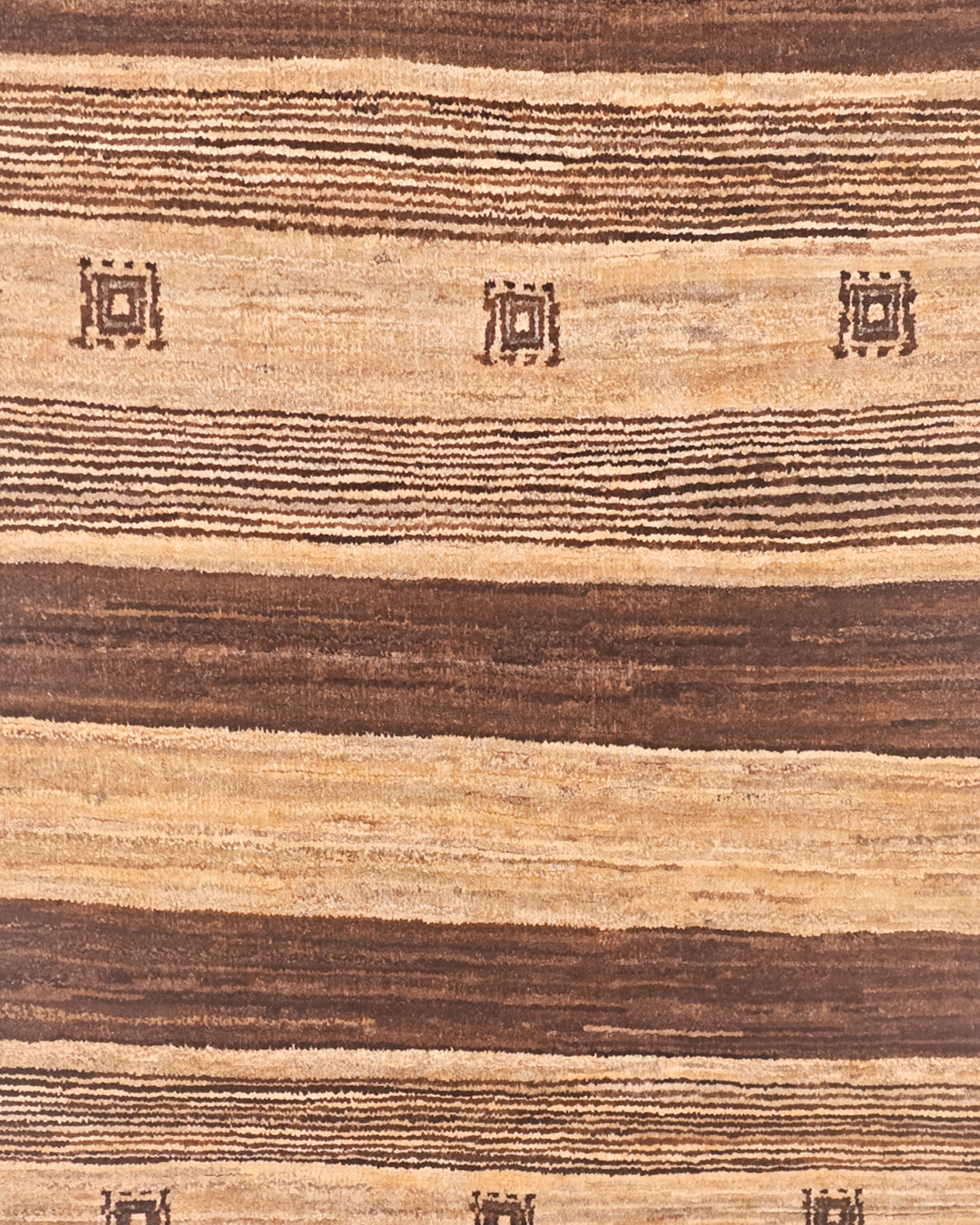 Brown &amp; Cream Banded Gabbeh, Hand-Knotted Afghan Wool Rug