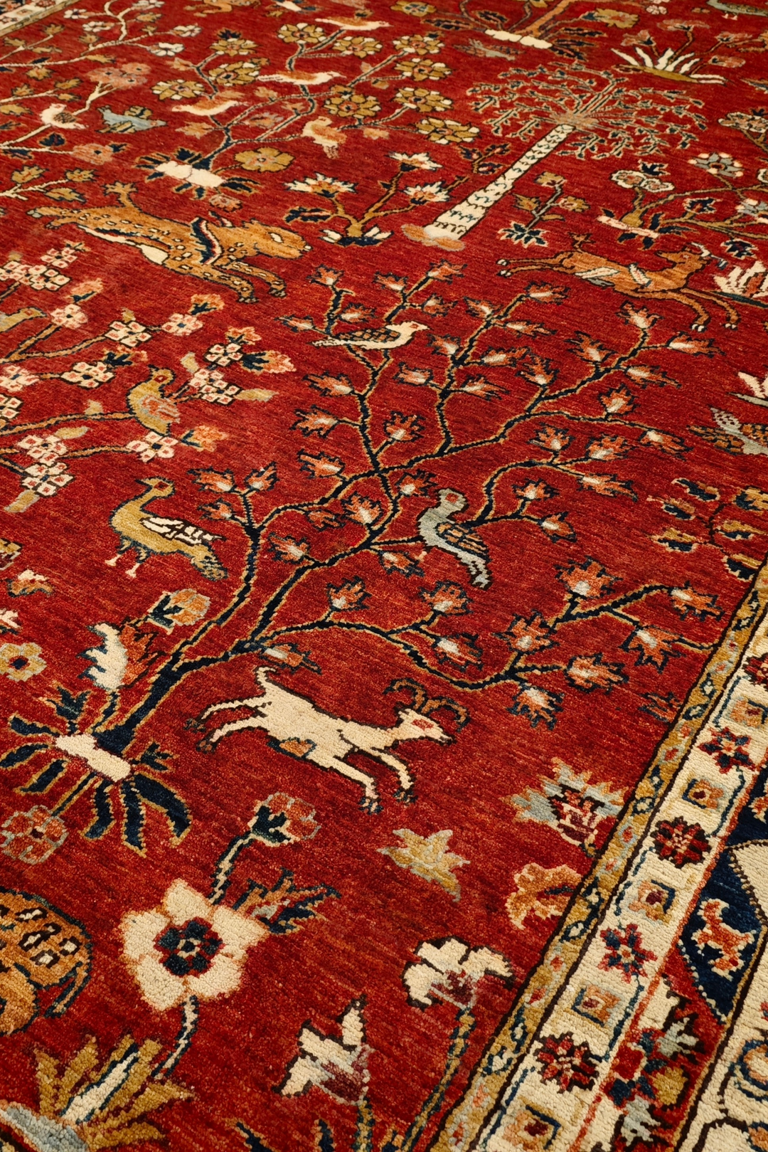 Red Shikargah Hunting Ghazni, Hand-Knotted Afghan Wool Rug