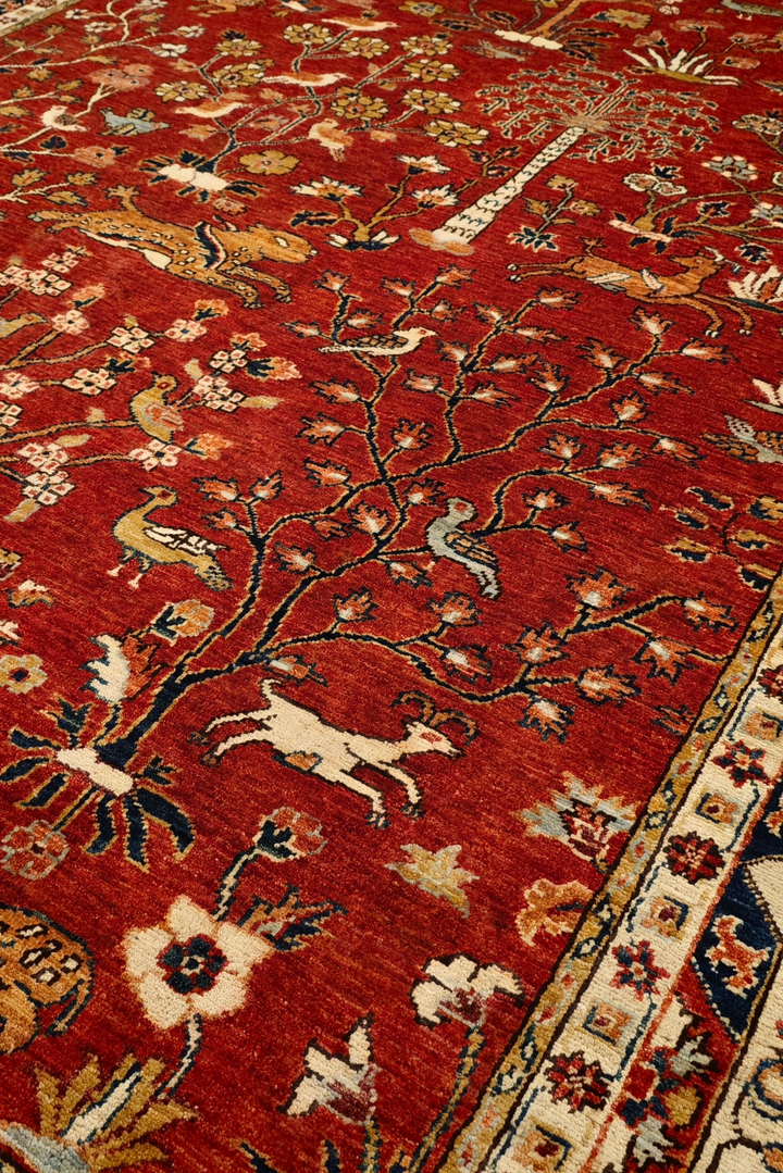 Red Shikargah Hunting Ghazni, Hand-Knotted Afghan Wool Rug